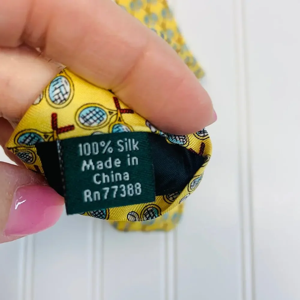 J Crew Yellow Silk Neck Tie Tennis Rackets 3